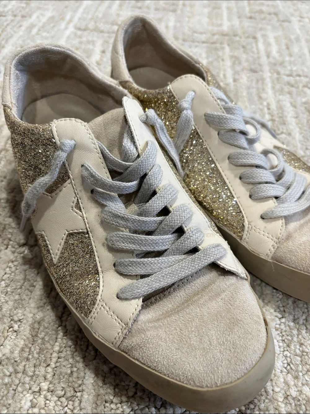 ShuShop Cream Lace-Up Sneakers with Glitter Star Accent - Picture 2 of 7